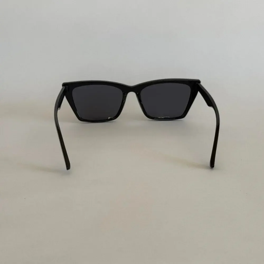 Y2K Black Cat Eye Angled Sunglasses Grey Lens Unisex Retro UVA UVB